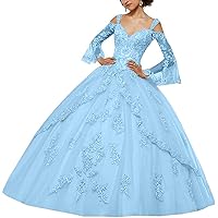 Women's Spaghetti Strap Lace Applique Quinceanera Dress with Sleeves Ball Gown Dress