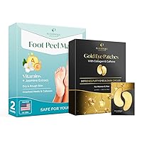 Foot Peeling Mask 2 pack and Gold Under Eye Patches for Puffy Eyes and Dark Circles 20 Pairs