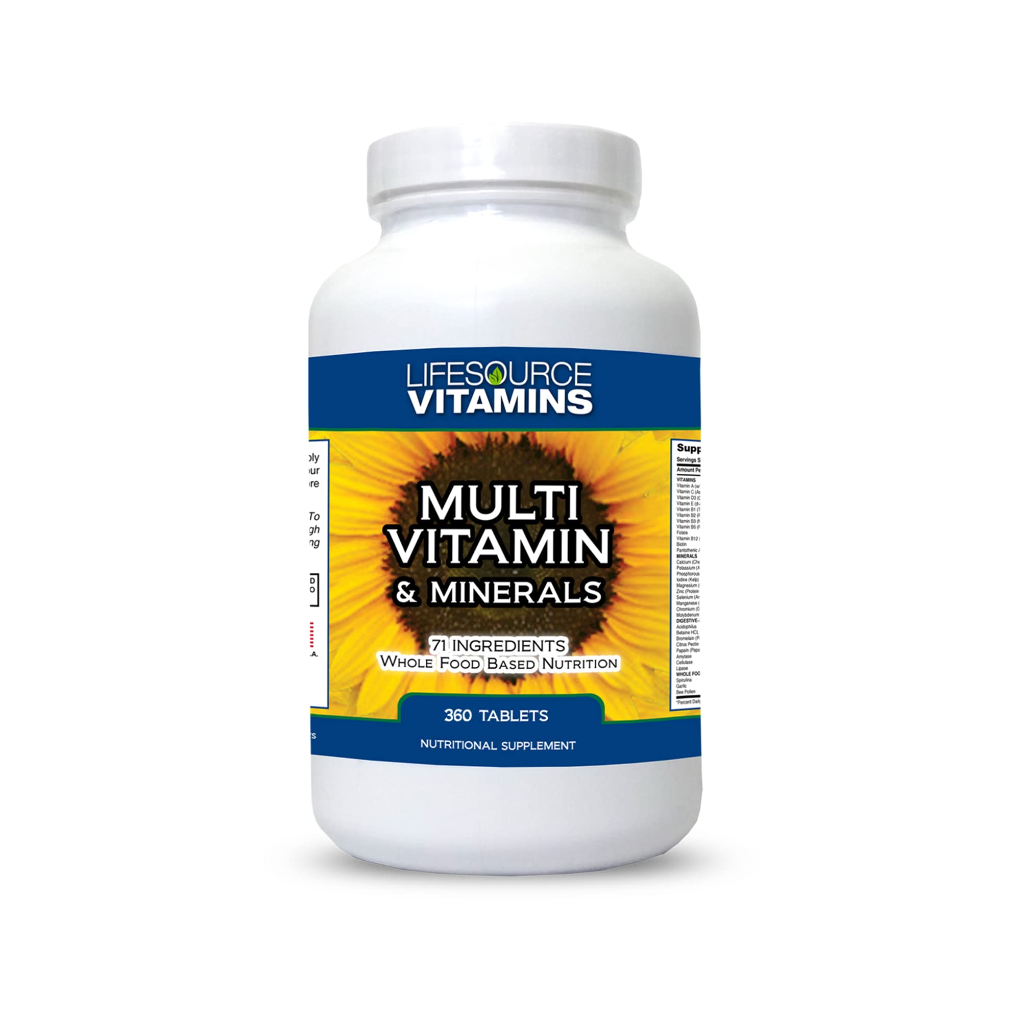 LifeSource Vitamins Whole Food Multivitamin & Minerals with 71 Natural Ingredients, Non-GMO Daily Whole Food Vitamin, 360 Tablets - 4 Month Supply