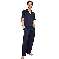 LilySilk 100% Silk Knit Pajama Set for Men Classic Button-Down Short Pajama Top & Matching Waisted Pants for Summer