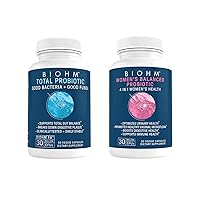 BIOHM Total Probiotic and Probiotic for Women Bundle, 30 Billion CFU Probiotic and Womens Balanced Probiotic Bundle, Natural, Digestive Enzymes, Clinically Studied, Non-GMO