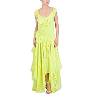 BCBGMAXAZRIA Women's Scoop Neck Sleeveless Ruffle Maxi Cocktail Dress