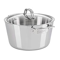 Viking Culinary Contemporary 3-Ply Stainless Steel Dutch Oven, 5.2 Quart, Includes Glass Lid, Dishwasher, Oven Safe, Works on All Cooktops including Induction,Silver