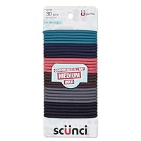 Scunci by Conair No Damage Elastic Hair Ties in Assorted Colors, 30 Pack Multicolor for Women and Men