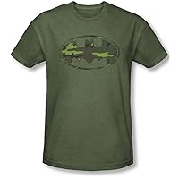 Batman - Mens Distressed Camo Shield T-Shirt In Military Green