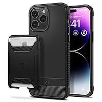 Spigen Rugged Armor (MagFit) Compatible with MagSafe Designed for iPhone 14 Pro and Rugged Armor Magnetic Wallet Card Holder Designed for MagSafe Compatible with iPhone 14 Pro