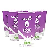 Schreiber Milk 1%, Shelf Stable Milk, Low Fat with Vitamin A & D, 32 oz (6 Pack)