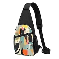 Sling Bag Crossbody for Women Fanny Pack Mid-Century Modern Art Cat Chest Bag Daypack for Hiking Travel Waist Bag