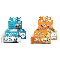 ONE Protein Bars, Marshmallow Hot Cocoa, Gluten Free with 20g Protein and ONE Coffee Shop Protein Bars + Caffeine, Caramel Macchiato, Gluten Free with 20g (12 Count)