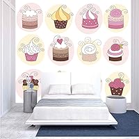 116x83 inches Wall Mural,Cupcakes Bakery Pastry Design Confectioners Decorations Cake Retro Style Decor Decorative Peel and Stick Self-Adhesive Wallpaper Removable Large Wall Sticker Wall Decor for Ho