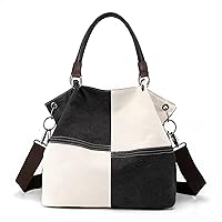 Handbag, Shoulder Bag, Commuting to Work, Fashionable, Women's Tote Bag, Women's Mother's Bag, Women's Contrast Color, Canvas, Casual, Large Capacity, Tote Handbag, Hobo Shoulder Crossbody Bag, Top Handle Satchel, Daily Purse, Popular, Lightweight, Business Trip, Work Commute, School, Travel, Sales, Job Hunting, Birthday Gift (Color: Black White, Size: Free Size)