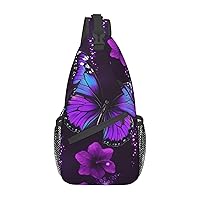 Sling Backpack crossbody for Man Woman Purple Butterfly cross body Adjustable Chest Bag