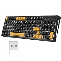 Mute Wireless Gaming Keyboard,V520 Rechargeable Keyboard 2.4G RGB Switchable Backlit Gaming Waterproof Silent Keyboard with Side Light for Windows PC Gamer Laptop PS4 Mac Gamer/Office, Black & Yellow