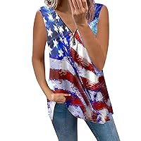XJYIOEWT Graphic Tees for Women for Skirt Ladies Fourth of July Printed Zipper Sleeveless Tshirt Large Woman Shirt