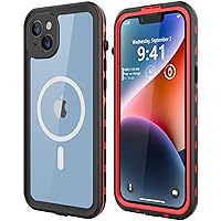 for iPhone 14 Plus Waterproof Case,Shockproof Dustproof Sturdy with Built-in Screen Protector Charging Magnetic Ring Underwater Full Sealed Cover Protective for iPhone 14 Plus 6.7 in (Red)