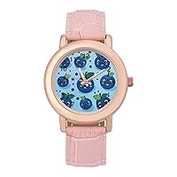 Blueberries Women's Watches Classic Quartz Watch with Leather Strap Easy to Read Wrist Watch