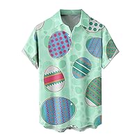 Easter Shirts for Men Funny Easter Eggs Bunny Carrot Print Hawaiian Button Dress Shirts Casual Sweatshirts Loose Fit
