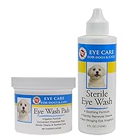 Miracle Care Cat & Dog Eye Wipes and Sterile Eye Wash for Your Cat and Dog Eye Wipes and Drops Formulated to Remove Eye Debris, 90 ct Wipes & 4 oz Bottle Eye Wash