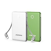 Alongza 2 Pack 6000mAh Built-in Cable Power Banks Small Lightweight Portable Charger Slim Battery Pack for iPhones and Android