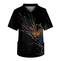 SHZFGUI T-Shirts for Men, Oversize Scrub Uniform, Short Sleeve, Men's Printed Chest Pocket, Front Pullover, Shirt, Summer, Baggy Casual Tops