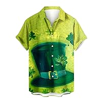 Mens St. Patrick's Day Shirts Casual Hawaiian T Shirt Button Down Short Sleeve Beach T-Shirt Clover Print Green Tops