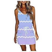 Sundresses for Women Women's Fashion Casual Sleeveless Beach Dress with Straps Loose Gradient Print Dress Casual
