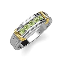 Round Peridot 5 Stone Men Wedding Ring 5/8 ctw in 14K Gold