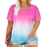 RITERA Plus Size Tops for Women Short Sleeve T Shirt V Neck Cut Out Summer Tee Blouses