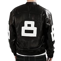 Mens 8 Ball Varsity Letterman Bomber Retro Biker Leather Jacket