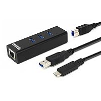 Plugable USB Hub with Ethernet, 3 Port USB 3.0 Bus Powered Hub with Gigabit Ethernet Compatible with Windows, MacBook, Linux, Chrome OS, Includes USB C and USB 3.0 Cables