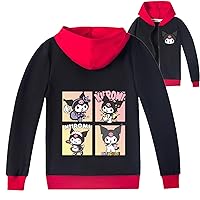 Kid Teen Cute Long Sleeve Jacket Kuromi Zipper Casual Hoodie Fall Cotton Coat for Girls(2-16Y)