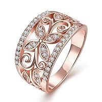 Rose Gold Plated Wide Hollow Flower Butterfly Anniversary Cocktail Statement Rings for Women CR098