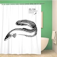 Bathroom Shower Curtain Seafood EEL Fish Engraved Delicious Marine Food Sketched Polyester Fabric 72x72 inches Waterproof Bath Curtain Set with Hooks