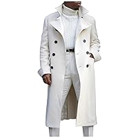Men Trench Coats Notch Lapel Double Breasted Long Peacoat Warm Soft Overcoat Winter Long Jacket Windbreaker