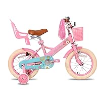 JOYSTAR Little Miss Kids Bike for 2-9 Years Girls 12 14 16 18 Inch Princess Girls Bike with Training Wheels Doll Seat Bike Streamers Toddler Girl Bikes, Kids' Bicycle, Blue Pink White