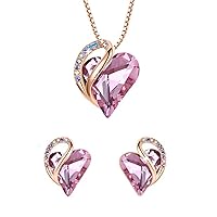 Leafael Infinity Love Crystal Heart Bundle Jewelry Set with Rose Quartz Pink Healing Stone Crystal for Romatic Love Gifts for Women Necklace Earrings, 18K Rose Gold Plated