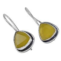 Yellow Onyx Gemstone 925 Silver Plated Stud Earring For Girls