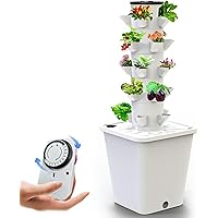 30 Pods Hydroponic Growing System Vertical Garden Planter Hydroponics Tower, Indoor Smart Garden Kit Aeroponics Growing Kit with Hydrating Pump, Adapter,Net Pots,Timer for Herbs,Fruits Vegetables