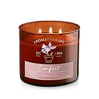 Bath and Body Works White Barn Aromatherapy Comfort 3 Wick Candle Vanilla Patchouli Amber Glass With Black Lid 14.5 Ounce