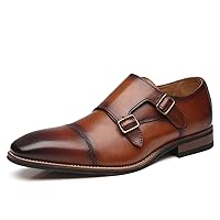 Mens Double Monk Strap Slip on Loafer Cap Toe Leather Oxford Formal Business Casual Comfortable Dress Shoes for Men
