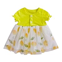Dress for Girl Toddler Girls Summer Short Sleeve Fruits Prints Tulle Buttons Princess Dress Clothes Deer Girls Dress