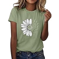 Womens T Shirts Crew Neck Short Sleeve Casual Loose Tees Tops 2024 Women's Summer Sunflower T Shirts