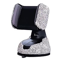 SUNCARACCL Bling Car Phone Holder, 360°Adjustable Universal Rhinestone Crystal Auto Phone Mount Stand Accessories for Windshield Dashboard and Air Outlet (White)
