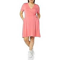 Amazon Essentials Women's Short Sleeve Faux-Wrap Dress
