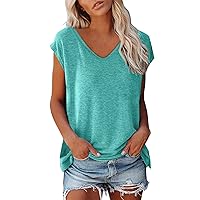 Cap Sleeve Tops for Women Summer Tank Top Basic Tees Shirts Casual Round Neck Side Split Loose Fit Tunic Blouses