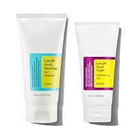 COSRX Morning Skincare Routine- Low pH Good Morning Gel Cleanser + Low pH Good Night Soft Peeling Gel, Cleanse and Exfoliate Sensitive Skin, PHA, Korean Skincare