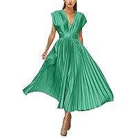 Midi Dresses for Women 2024,Womens Large Loose Sexy Pleated Dress Casual Loose Zipper Sleeveless Dress Cocktail