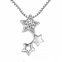 Crescent Star Moon S925 Silver Plated Necklace Flash Diamond Combination Clavicle Chain Temperament Simple Gift Girl