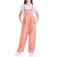 Kids Clothes Girls Casual Linen Jumpsuits Sleeveless 2024 Summer Loose Romper Wide Leg Long Pants with Pockets