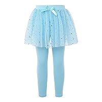 FEESHOW Girls Sequins Star Ruffle Lace Mesh Skirt with Leggings Toddler Stretchy Cotton Footless Tights Pantskirt